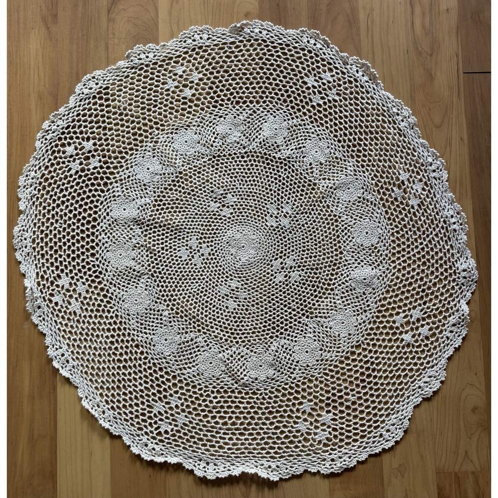 Set of 2 Hand Crocheted Lace Table Toppers Round Cottagecore Farmhouse Decor